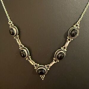 Vintage Southwestern Tribal (5)-Black Onyx Gemstones Sterling Silver Necklace